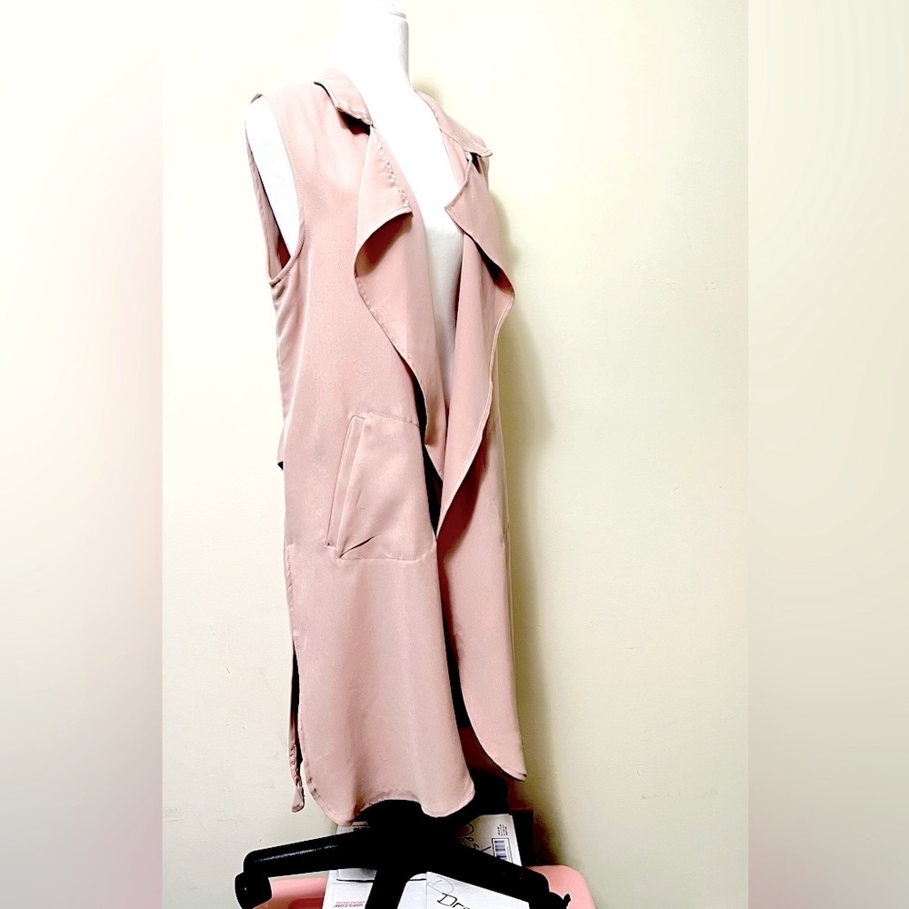 Stoosh Pale Pink 41” Length Sleeveless Back Belt Open Wrap Cloak Vest Jacket M/L - Picture 3 of 14
